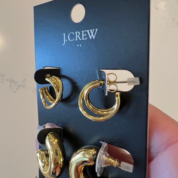 NWT J. Crew Gold-Plated Hoop Earrings - Set-of Three - Picture 9 of 10